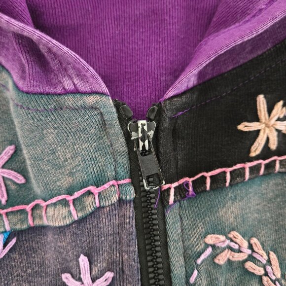 Vintage 90s Patchwork Embroidered Hoodie Size M Boho Hippie Fairy Grunge - Picture 6 of 9